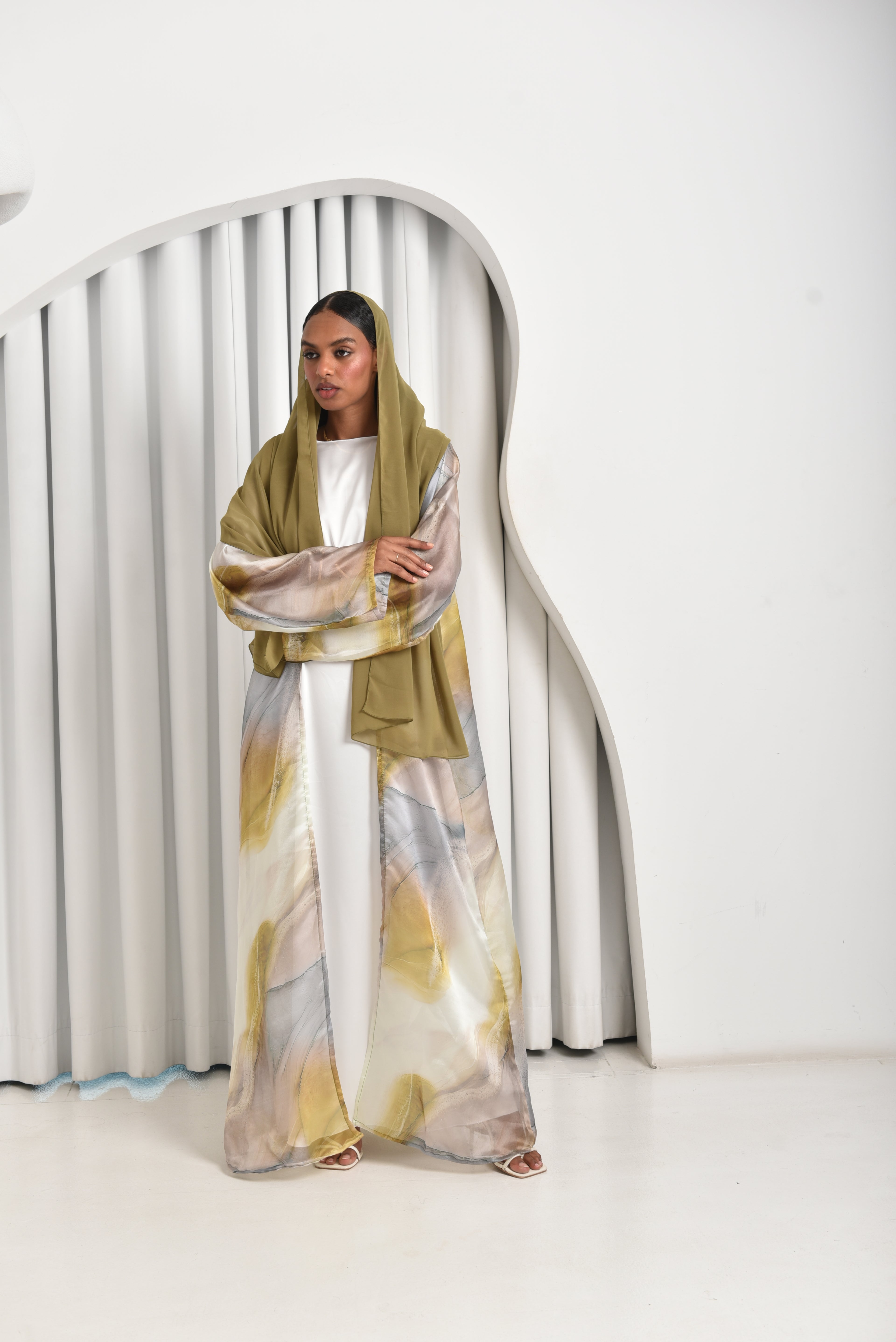 Green Yellow Abaya Set