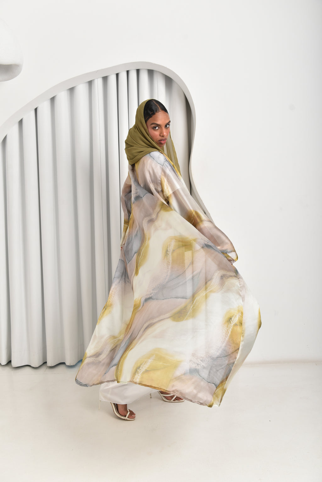 Green Yellow Abaya Set