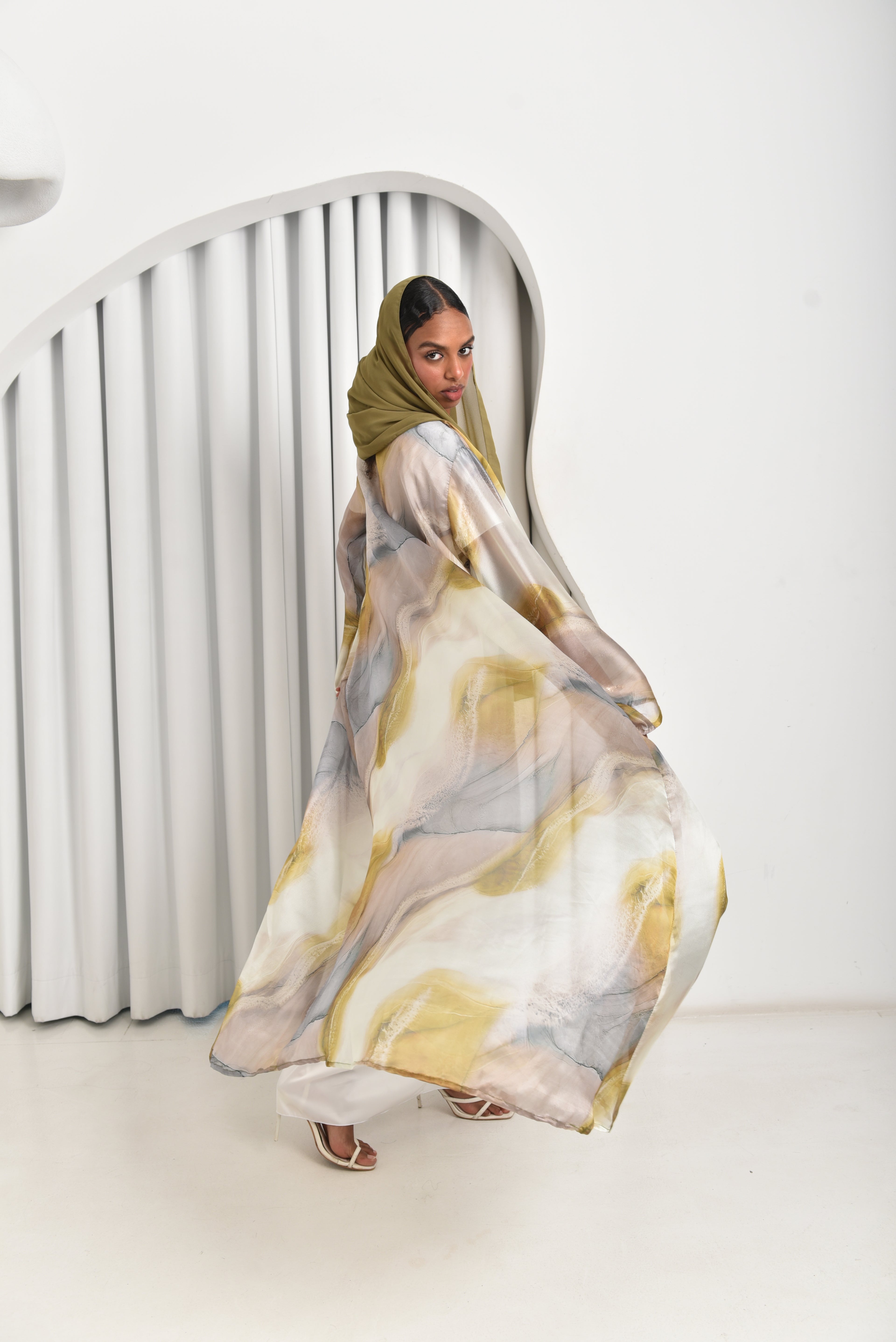 Green Yellow Abaya Set